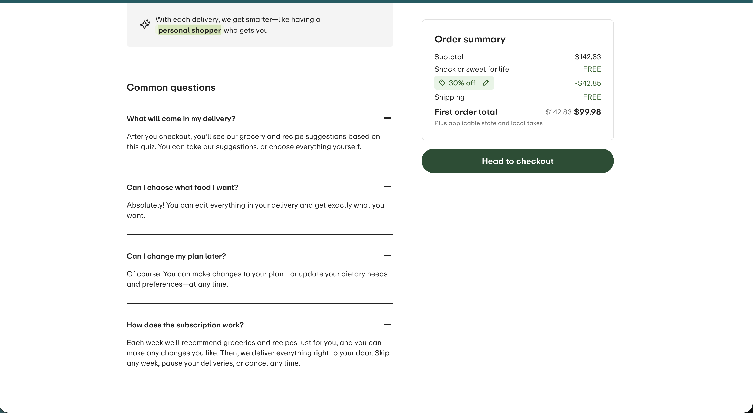 Checkout FAQ accordion